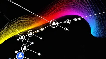 Poster - Connecting the World: A vivid representation of global networking, illustrating interconnected nodes with a colorful, flowing design over a black background.