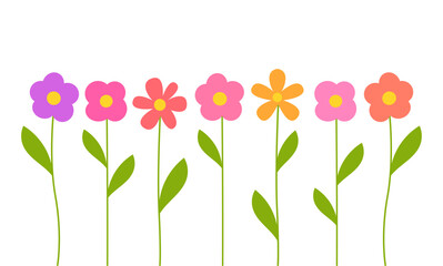 Wall Mural - cute summer flowers in a simple, flat design style. flower garden. a cheerful and colorful nature ve