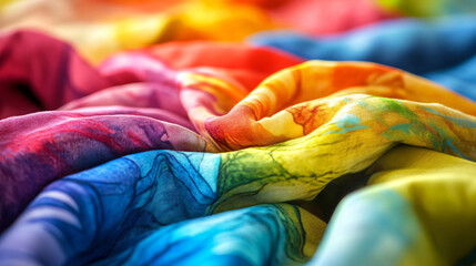 Poster - A beautiful colorful scarf displayed elegantly against a neutral background highlighting its vibrant patterns and textural details.