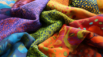 Poster - A pile of colorful scarves artfully arranged to showcase their vibrant patterns and textures in a fashionable and creative display.