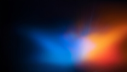 Wall Mural - Defocused blue orange red ultraviolet radiance soft texture on dark black abstract empty space background. Neon blur glow. Color light overlay. Copy space.