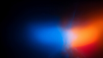 Wall Mural - Defocused blue orange red ultraviolet radiance soft texture on dark black abstract empty space background. Neon blur glow. Color light overlay. Copy space.