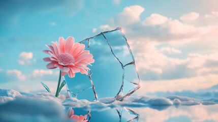 Poster - Calm and serene flower floating gracefully in water creating a visual metaphor of tranquility and beauty in the natural environment.