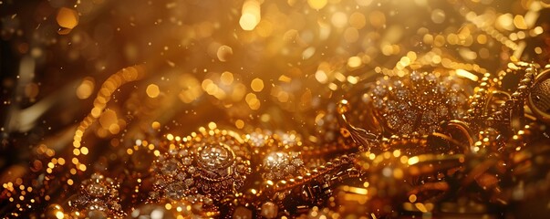 Poster - Sparkling gold and diamond jewelry shines under golden lights