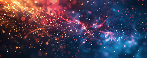 Poster - Colorful particles and bokeh creating an abstract background with blurred lights