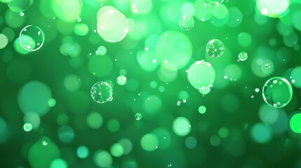 Poster - A vibrant green background filled with various sizes of bubbles, creating a fresh and lively atmosphere, Green Technology.