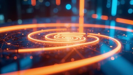 Aufkleber - Abstract Digital Artwork of Glowing Orange and Blue Circular Patterns in a Futuristic Concept of Light Emission and Depth Perception