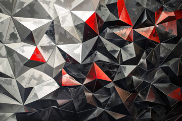Poster - Modern and stylish abstract background with red, black, and white triangles forming a geometric pattern