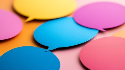 Poster - A lively array of speech bubbles in different shapes overlaps a smooth gradient background, capturing the essence of conversation and communication