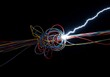 © Heini - 闇夜に輝くカラフルな電線、複雑に絡み合い稲妻走る力強い抽象画
