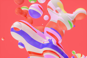 Aufkleber - Abstract 3d art background with colorful marble spheres floating. liquid blobs. soap bubbles.