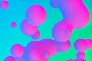 Aufkleber - Abstract 3d art background with vibrant spheres floating. liquid blobs. soap bubbles.