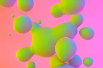 Poster - Abstract 3d art background with vibrant spheres floating. liquid blobs. soap bubbles.