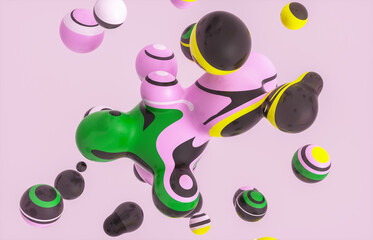 Aufkleber - Abstract 3d art background with colorful marble spheres floating. liquid blobs. soap bubbles.