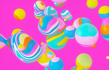 Aufkleber - Abstract 3d art background with colorful marble spheres floating. liquid blobs. soap bubbles.
