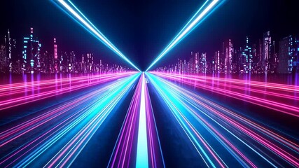 Poster - Futuristic neon highway: dynamic light trails in a vibrant urban metropolis