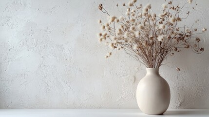 Aufkleber - Minimalist interior design is beautifully enhanced by this modern beige ceramic vase showcasing delicate dry flowers. The natural tones create a serene atmosphere, perfect for any setting