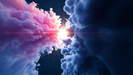 Wall Mural - Mesmerizing cosmic cloud collision with dynamic light burst and colorful nebula effect