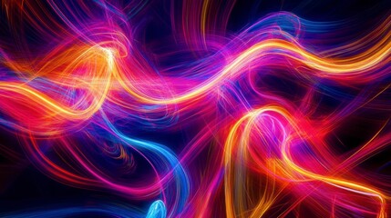 Aufkleber - Abstract vibrant multicolored light streaks, dynamic swirling energy flow, neon glowing lines.