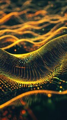 Poster - Abstract digital landscape with flowing lines and glowing particles in vibrant colors