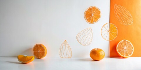 Poster - Minimalist Orange Abstract Hand-Drawn Shapes Background
