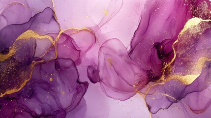 Poster - Swirling layers of luscious purple hues intertwine with radiant gold, creating an enchanting visual symphony. The abstract texture invites the viewer to explore its depth and richness
