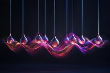 Poster - colorful liquid droplets create mesmerizing wave patterns in dark background