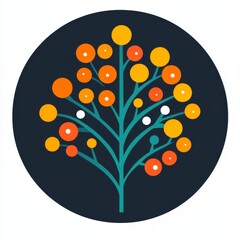 Poster - Abstract Tree with Colorful Spheres on Dark Background: A Modern and Minimalist Design