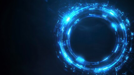 Fototapete - Abstract glowing blue circular energy field with digital technology concept.