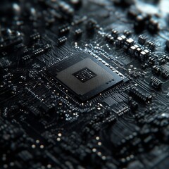 Poster - Close-up of a Computer Motherboard with CPU Socket and Electronic Components - High-Tech Detail