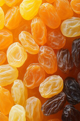 Poster - Macro photography of dried raisins and golden sultanas, highlighting their sweet natural textures,