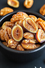 Poster - Elegant visual presentation of dried figs and walnuts, Mediterranean snack style,