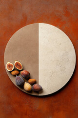 Poster - Artistic overhead photography of dried figs and almonds arranged geometrically on a textured