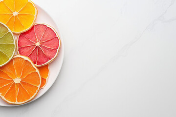 Poster - Minimalist composition featuring dried tropical fruit slices arranged geometrically on a clean
