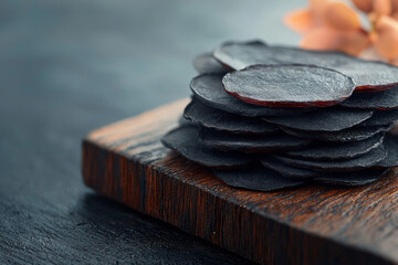 Poster - Macro close-up photography capturing detailed textures and deep colors of dried plum slices placed