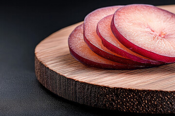 Poster - Macro close-up photography capturing detailed textures and deep colors of dried plum slices placed