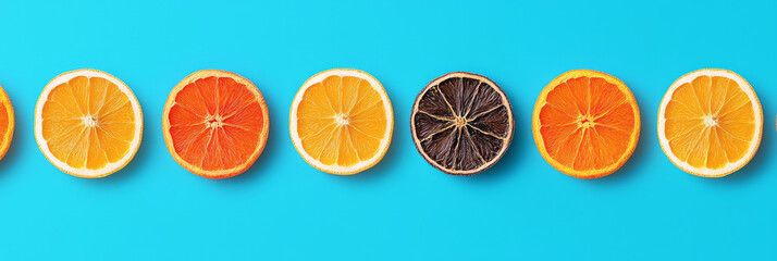 Poster - Creative pattern with dried fruit slices on bright colored background, pop-art style,