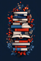 Poster - A visually appealing illustration showcasing books stacked in imaginative ways, symbolizing the