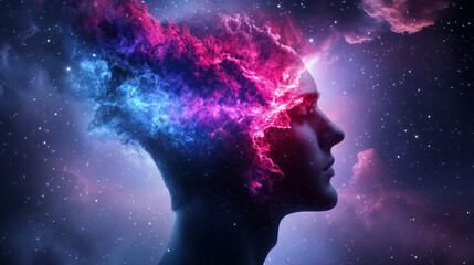 Poster - A captivating being illuminated by flowing cosmic energy, vivid red and blue veins glowing against