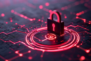 Poster - A glowing cyber lock protecting a digital wallet icon, set within a matrix of secure data points,
