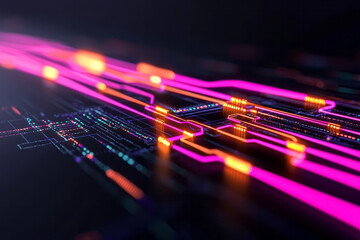 Poster - Abstract glowing data lines branching out from a central source into various platforms, symbolizing