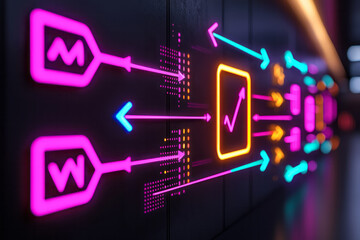 Poster - An abstract concept of arrows and lines converting raw information into structured analytics,