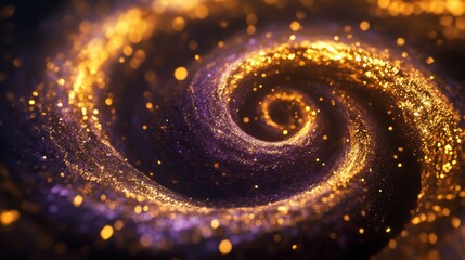Aufkleber - Abstract swirling golden and purple glitter particles forming a spiral.
