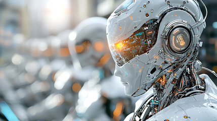 Poster - Futuristic robot assembly in a high-tech factory digital artwork industrial environment close-up view advanced technology concept