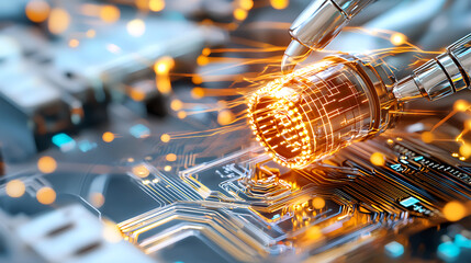 Poster - Innovative robotic technology high-tech laboratory close-up image industrial environment macro view modern concepts
