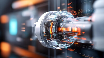 Poster - Dynamic technology showcase futuristic environment digital art industrial setting close-up viewpoint innovation concept