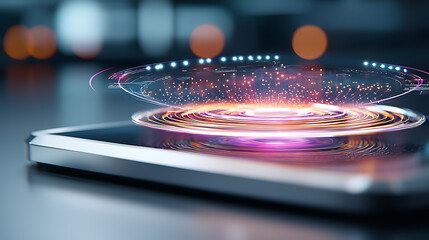 Poster - Dynamic holographic display technology revolutionizing communication future tech lab digital art modern environment close-up view