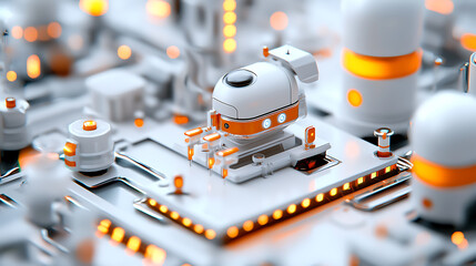 Poster - Innovative robotics action futuristic city digital art high-tech environment close-up view conceptual design