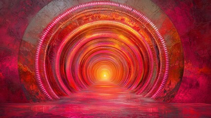 Poster - Abstract red and orange glowing tunnel with concentric circles.