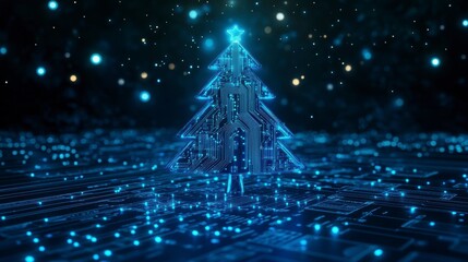 Poster - Glowing digital Christmas tree on circuit board. (1)